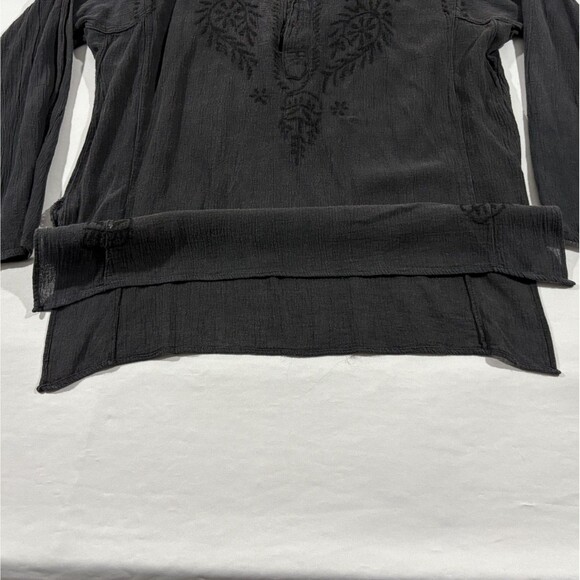Geeta Black Embroidered LS Tunic Top Gauzy Bohemian Festival Blouse One Size - Picture 3 of 10